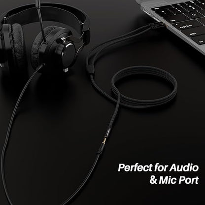 Kxable Headphone Splitter for Computer, 3.5mm Female to Dual 3.5mm Male Audio Splitter Cable, Stereo Jack Earphones Headset to PC Laptop Adapter, 1/8inch 2-in-1 Y Separator Aux Dongle Converters, 1FT