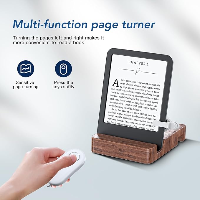 Remote Control Page Turner for Kindle Paperwhite Oasis Kobo eReaders,Kindle Clicker Page Turner Accessories for iPhone,iPad, Android Tablets Reading Novels,Video Record&Shutter Selfie (Light White)