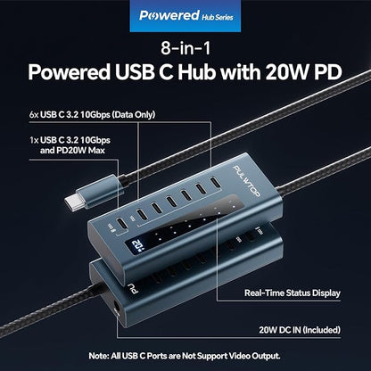 USB C Hub for Laptop, PULWTOP 7 in 1 10Gbps USB Adapter Support Data & Charging(Not Support Video), USB Hub 10Gbps Ports for iMac, MacBook Pro/Air, iPad, XPS, USB Hub Multiport Adapter