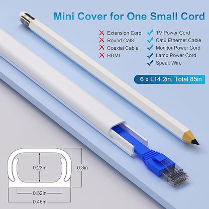 ZhiYo 85in Cord Covers for Wires on Wall, 1 Mini Cord Hider Wall, Self-Adhesive Wire Covers for Cords, Paintable TV Cable Hider Cable Management Kit, 6X L14.2in, W0.46in H0.3in, CMR05 Black