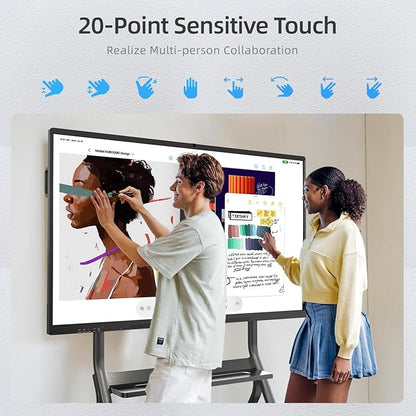 QIXZOCV 75" Smart Board for Business, Large Interactive Whiteboard with Multi-Touch, 4K Electronic Board with Screen Sharing, Bluetooth/WiFi/HDMI, Camera & Mic, Android 13,8+128G (Wall Mount Included)