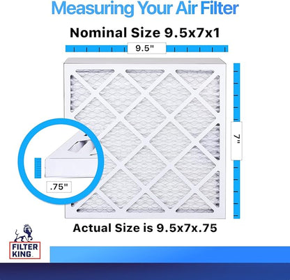 Filter King 9.5x7x1 Air Filter | 4-PACK | MERV 8 HVAC Pleated A/C Furnace Filters | MADE IN USA | Actual Size: 9.5 x 7 x .75"