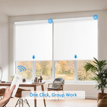 COOLWINDS Motorized Blinds with Remote Cordless Automatic Motorized Shades Custom Blinds for Windows Smart Curtains Compatible with Alexa Google Home(Blackout Ivory White,W49 x H72in)