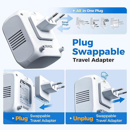 DOACE 2000W Voltage Converter US to Europe - 220V to 110V Converter for European Travel, Power Converter Adapter Combo with 2 PD/QC & UK/AU/US/IT/European Travel Plug Adapters for Hair Dryer Phone