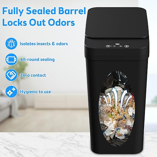 Bathroom Trash Can with Lid, 2 Pack 4 & 2.2 Gallon Automatic Touchless Garbage Can, Small Motion Sensor Smart Trash Can, Slim Waterproof Trash Bin for Bedroom, Bathroom, Office, Living Room (Black)