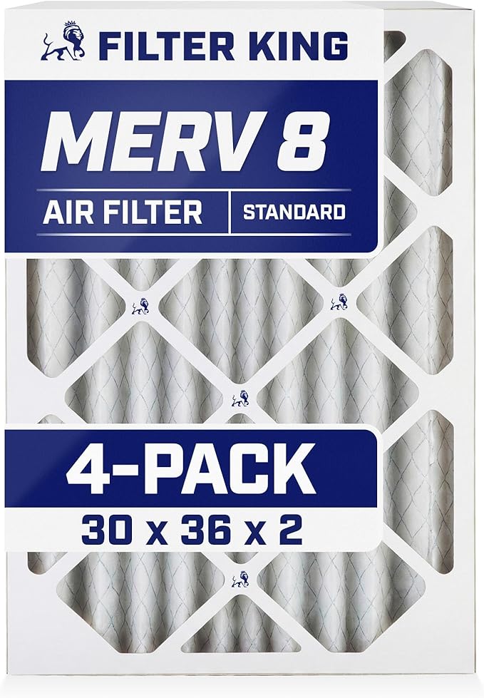 Filter King 30x36x2 Air Filter | 4-PACK | MERV 8 HVAC Pleated A/C Furnace Filters | MADE IN USA | Actual Size: 30 x 36 x 1.75"