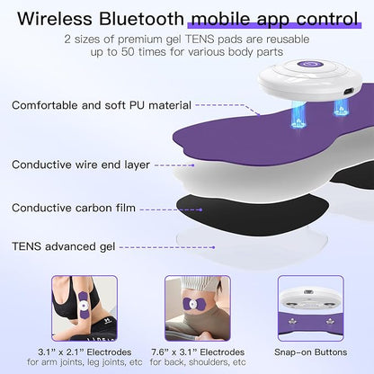Wireless TENS & EMS Unit Back Pain Relief Massager - APP Controlled Bluetooth EMS Muscle Stimulator Machine for Back Shoulder Leg Neck Pain Relief