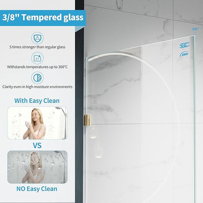 Shower Glass Panel, 35" W x 78.75" H Fixed Shower Screen Panel with 3/8"(10mm) SGCC Clear Tempered Glass, Frameless Walk in Shower Door for Bathroom (Bright Gold, 35" W x 78.75" H)