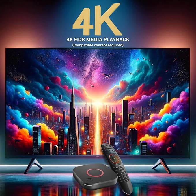 Raxxio MAG544w3 TV Set-Top Box - 4K HDR TV Streaming Device with Amlogic S905Y4 Chipset, 1GB DDR4 RAM, 4GB Flash Memory, Dolby Digital Plus, Linux 4.9, Dual-Band WiFi, USB 2.0, HDMI Cable and Remote