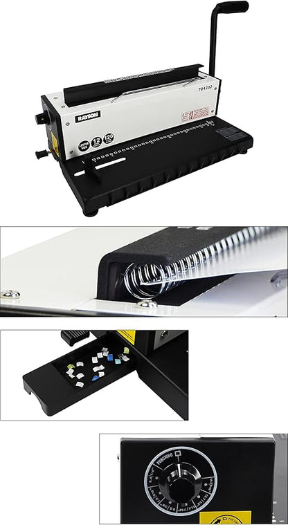Rayson TD1202 Binding Machine, 3:1 Pitch Wire Binder, Punching 12 Sheets/Binding 120 Sheets with Sturdy Metal Construction