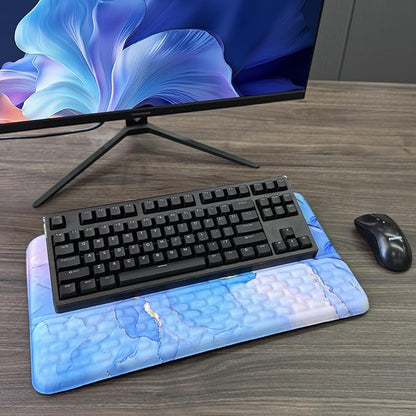 Computer Keyboard Stand with Wrist Rest, Ergonomic Tilted Keyboard Holder - Keyboard Riser with Wrist Pad - Keyboard Tray Support for Office Home - Aqua Marble