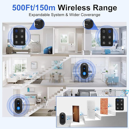 Wireless Caregiver Pager Call Button Nurse Call System 500Ft Range with LED Number Display for Elderly/Patient/Disabled at Home/Hospital/Clinic(6 Waterproof Call Button & 1 Receiver)