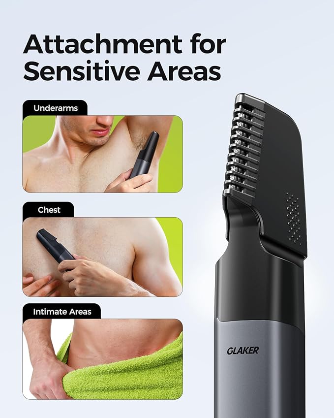 GLAKER Beard Trimmer for Men,Cordless Hair Trimmer,Electric Razor with Interchangeable Magnetic Attachments for Hair Body Facial Trimming,6 in 1 Men Gromming Kit with Storage Bag and Beard Bib Apron
