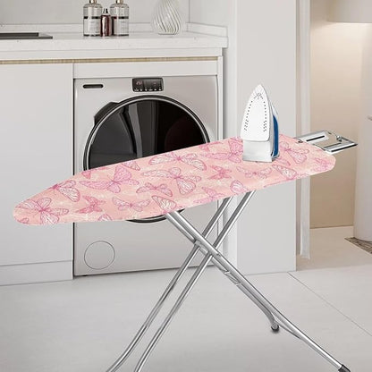 ZCFYGDX Breathable Ironing Board Cover Decor, Resist Scorching & Staining, 14x45 Wear & Soil Resistant Covers, Elastic Edges,3 Fasteners,Anti-Scorch Polyester Butterfly Pattern Pink Print