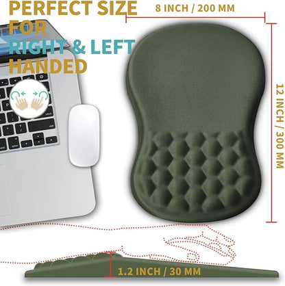 Hokafenle Ergonomic Mouse Pad Wrist Support with Massage Design, Wrist Rest Pain Relief Mousepad with Memory Foam&Non-Slip PU Base, Mouse Pads for Wireless Mouse & Desk (12x8 inch,Olive Green)