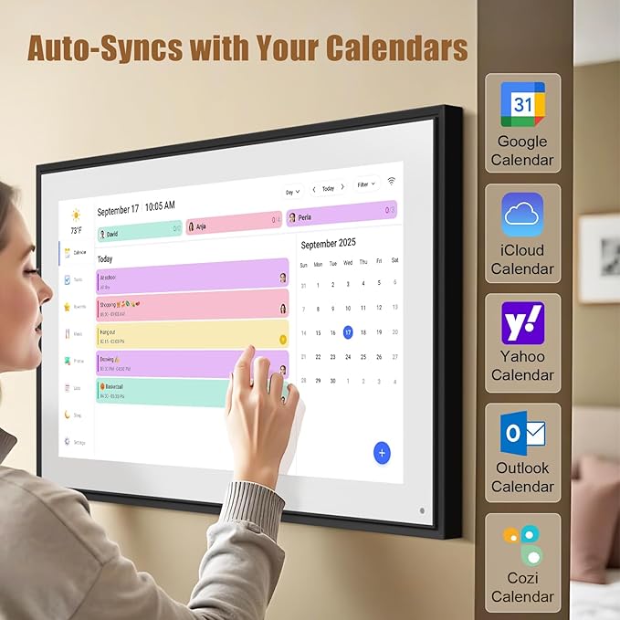 Smart Digital Calendar: 21.5-Inch Electronic Wall Calendars & Chore Chart, Full HD Interactive Touchscreen Display for Family Schedules Planner,Seamless Scheduling/Organizing-Wall/Desk Mountable-Black