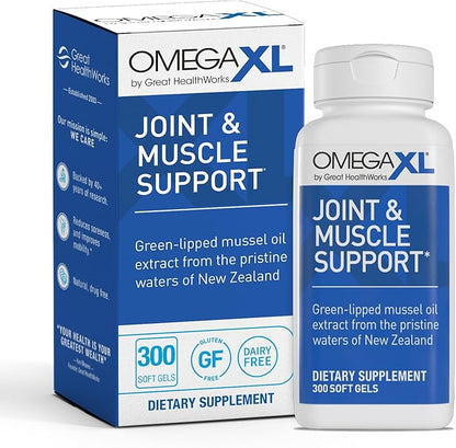 OmegaXL Joint Support Supplement - Natural Muscle Support, Green Lipped Mussel Oil, Soft Gel Pills, Drug-Free, 300 Count