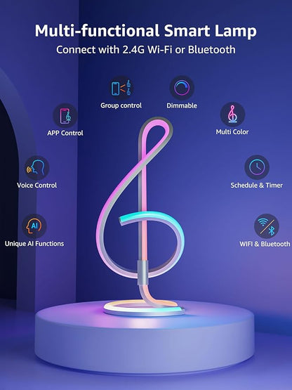 Lepro TB2 AI Smart Table Lamp, RGB+IC Addressable LED Lamps Alexa Google Home Enable, APP Control DIY Color Changing Modern Spiral Lamp, Music Sync, AI Generated Lighting LLM, 2.4 GHz WiFi/Bluetooth