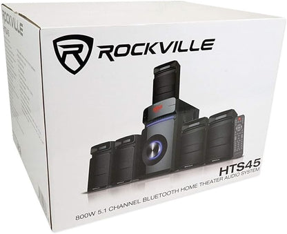 Rockville HTS45 800w 5.1 Channel Home Theater Audio System, Bluetooth Connectivity, USB/SD Playback, Wall-Mountable Speakers, for Home Entertainment