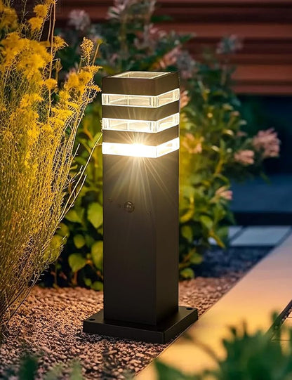 2Pack Motion Sensor Outdoor Floor Lamps Pathway Lights Dusk to Dawn Exterior Pillar Lamps Black Aluminum Poles Lights for Outside, Modern Landscape Path Lamp for Patio, Yard, Garden, Pathway, Driveway