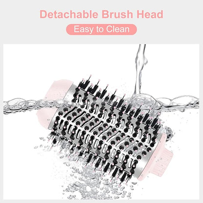 IG INGLAM 4 in 1 Blowout Hair Dryer Brush Set - Negative Ion Detachable Hair Dryer, Volumizer Styler with 2 Brush Heads, Pink