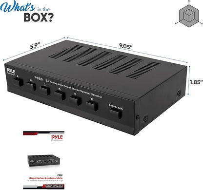 Pyle Home Premium New and Improved 6 Zone Channel Speaker Switch Selector Switch Box Hub Distribution Box for Multi-Channel High Powered Stereo Amplifier A,B,C,D Switches, 6 Pairs Of speakers - PSS6
