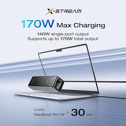 EF ECOFLOW Rapid Power Bank 25,000mAh, 170W Portable Charger with Dual 140W USB-C Ports for Multi-Device Charging, Smart TFT Screen, Compatible with iPhone 17/16/15/14, Samsung, Laptop (Silver)
