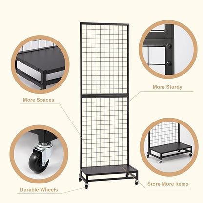 NectaCol Grid Wall Panels, 2'x 6' Gridwall Panel Display Stand with Baseplate, Black Wire Grid Wall Display Rack, Grid Panels for Display, Retail Display Stand - 1 Pack