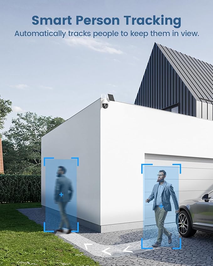 AOSU Solar Security Camera Wireless Outdoor System, 3K/5MP Battery Powered WiFi Camera for Home Security, Panoramic PTZ, Auto Tracking, Human/Vehicle Detection, Night Vision, Spotlights, 2-Way Talk