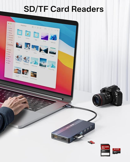 USB C Hub 14-1 USB C Docking Station Dual Monitor, with 2 HDMI+DP(4K60Hz), Ethernet, 3 USBC 10Gbps,100W PD, SD/TF 3.0, Audio, Laptop Docking Station for MacBook/Dell/HP/Lenovo ThinkPad/Surface (Grey)