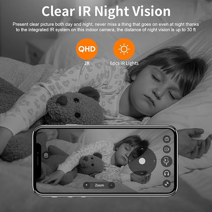 VSTARCAM 2K QHD Security Camera Indoor, Room Camera Baby Monitor 360° for Home Security, WiFi Camera with 2.4 GHz Wi-Fi, One-Touch Call, Smart Motion Tracking, IR Night Vision