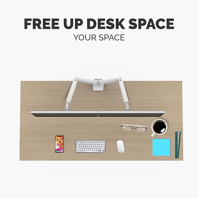 Fellowes Platinum Series Dual Monitor Arm for 40-Inch Monitors, Full Motion, 360° Rotation, VESA Mount with Grommet or Clamp, USB Ports, Ergonomic, White, 8056301