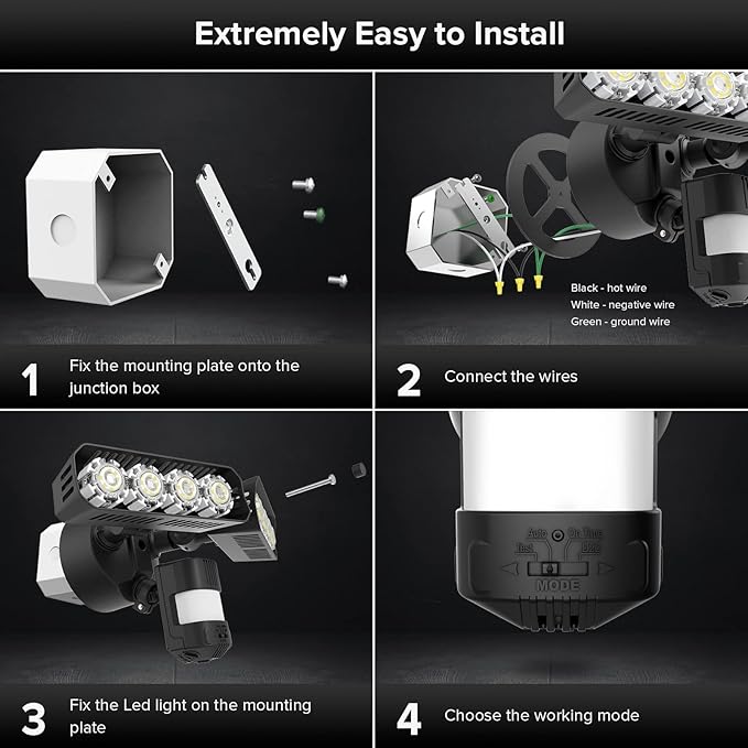 SANSI 36W 3600LM LED Motion Sensor Outdoor Light, 50,000 Hrs Lifespan Security Light, 350W Equiv 5000K Dusk to Dawn IP65 Flood Light, Super Bright for Backyard, Black, Bright Series, not Solar