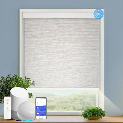 COOLWINDS Motorized Blinds with Remote Cordless Automatic Motorized Shades Custom Blinds for Windows Smart Curtains Compatible with Alexa Google Home(Light Filtering Jacquard Beige,W36 x H72in)