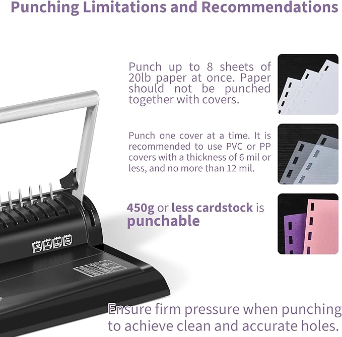 Binditek Binding Machine, 19-Hole, 145 Sheets, Comb Binder Machines with 30 PCS 1/2" Binding Combs, for Letter Size, Fixed Margin