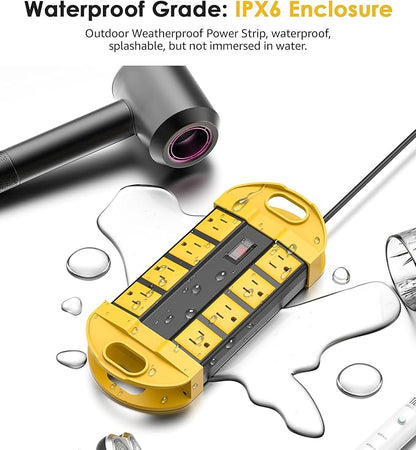 CCCEI Outdoor Power Strip Weatherproof with 8 Plug, Waterproof Extension Cord with Multiple Outlets, Christmas Exterior Garden Yard Surge Protector 15FT.