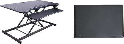 Rocelco 46" Electric Standing Desk Converter with AC Outlet USB Charger and Anti-Fatigue Floor Mat - Motorized Adjustable Sit Stand Riser - Tabletop Workstation Keyboard Tray - Black (R EDRB-46-MAFM)
