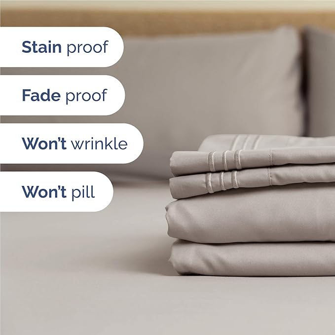 Twin XL Size 3 Piece Sheet Set - Comfy Breathable & Cooling Bed Sheets Set - Hotel Luxury Bedding for Women, Men, Kids, Teens, Boys & Girls - Deep Pockets, Soft, Wrinkle Free - Oeko-Tex - Light Grey