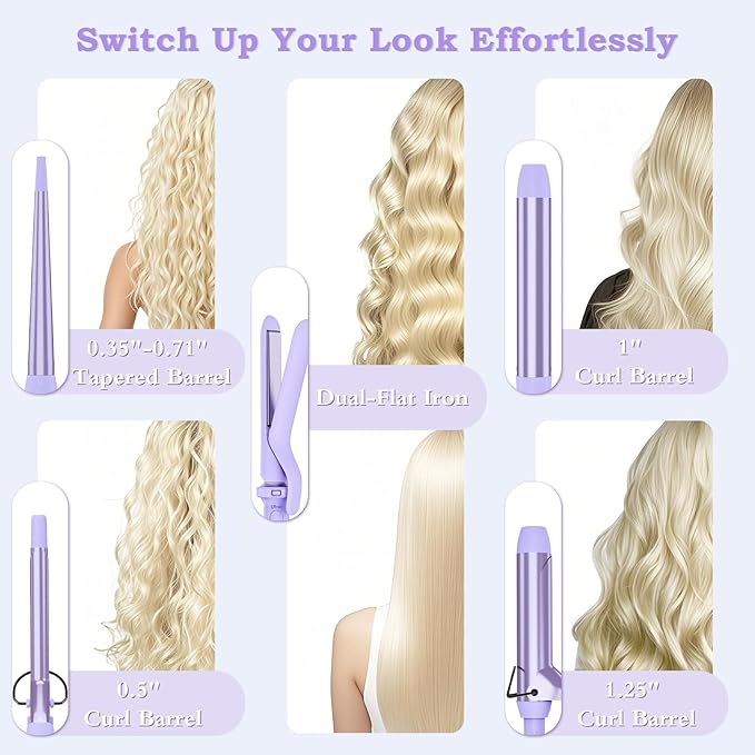 Birthday Gifts for Women, Ufree 5 in 1 Curling Iron with Interchangeable Ceramic Barrels (0.35"-1.25"), Curling Wand Set with Flat Iron Hair Straightener, Instant Heat Up, Dual Voltage Hair Curler