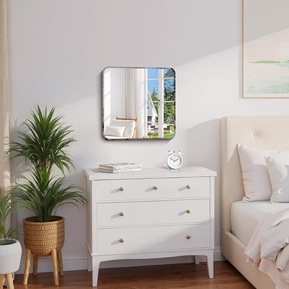 CILIBER Beveled Frameless Mirror, 18x18 Square Bathroom Mirror Rounded Corner, 18 inch Frameless Vanity Mirror, Shatterproof Lightweight Design Wall Mirror for Bedroom Living Room Entryway