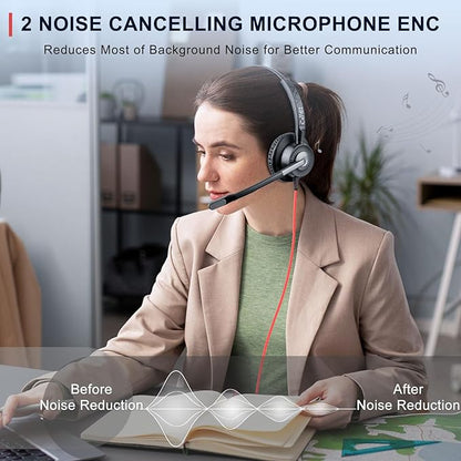 Callez USB Headset with Mic, Computer Headset with ENC Dual Noise Cancelling Microphone & MS Teams Call Button, Wired Mono Headphones for PC Laptop Mac Teams Zoom Home Office Work