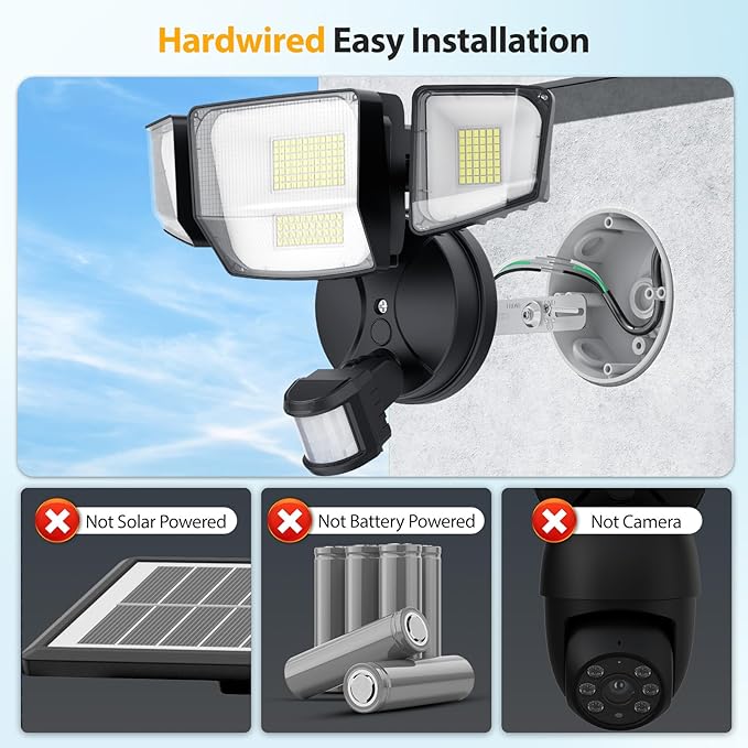 Onforu 90W 10000LM LED Motion Sensor Outdoor Lights, 4-Head Dusk to Dawn Outdoor Lighting, Hardwired Flood Lights, IP66 Waterproof 6500K Security Floodlight for Outside (Black)