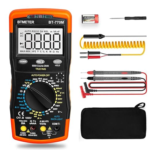 Digital Multimeter TRMS 6000 Count, BTMETER BT-770M Auto/Manual Ranging DMM Electrical Meter Tester for AC/DC Amp, AC/DC Volt, Ohm Capacitance Frequency Continuity Temperature NCV, Auto Backlight