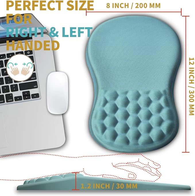 Hokafenle Ergonomic Mouse Pad Wrist Support with Massage Design, Wrist Rest Pain Relief Mousepad with Memory Foam&Non-Slip PU Base, Mouse Pads for Wireless Mouse & Desk (12x8 inch,Light Blue)