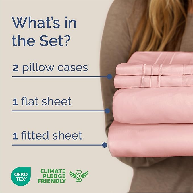 Queen Size 4 Piece Sheet Set - Comfy Breathable & Cooling Bed Sheets Set - Hotel Luxury Bedding for Women, Men, Kids, Teens, Boys & Girls - Deep Pockets, Soft and Wrinkle Free - Oeko-Tex - Baby Pink