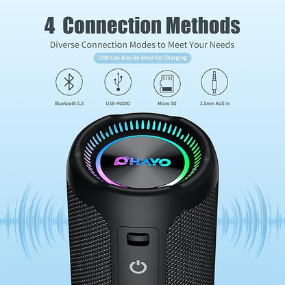 Bluetooth Speakers Wireless Loud Stereo Sound IPX7 Waterproof Outdoor Portable 25W Super Bass Speaker for Home Party Beach with 24H Playtime Colorful Lights BT5.3 TWS Pairing Birthday Gift Black