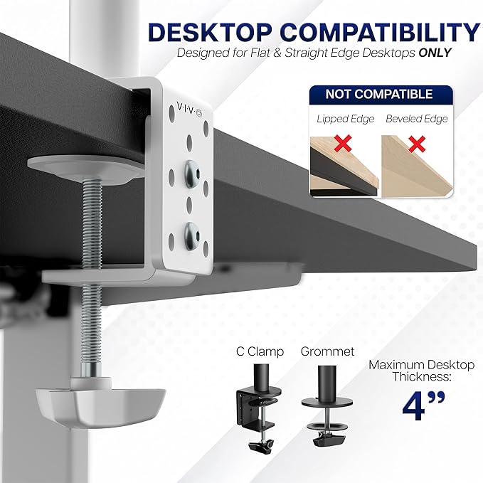 VIVO Extra Tall Single Monitor Desk Mount Stand with 39 inch Pole, Features Full Adjustability - Tilt and Articulation, Holds 13 to 32 inch Screens up to 10kg with VESA Mounting, White, STAND-V011W