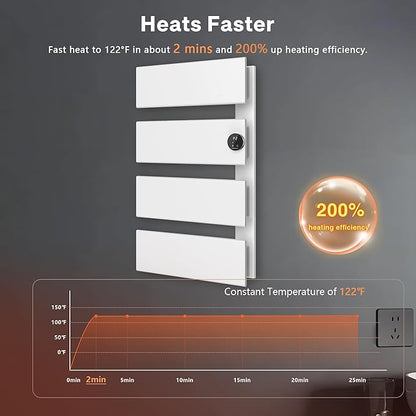 K&KALONZO Electric Towel Warmer, 18.35" W x 31" H Wall-Mounted Towel Heater with Built-in Timer, Waterproof Aluminum Towel Warmer for Bathroom, Support Plug-in and Hardwired, White, K4-R-W