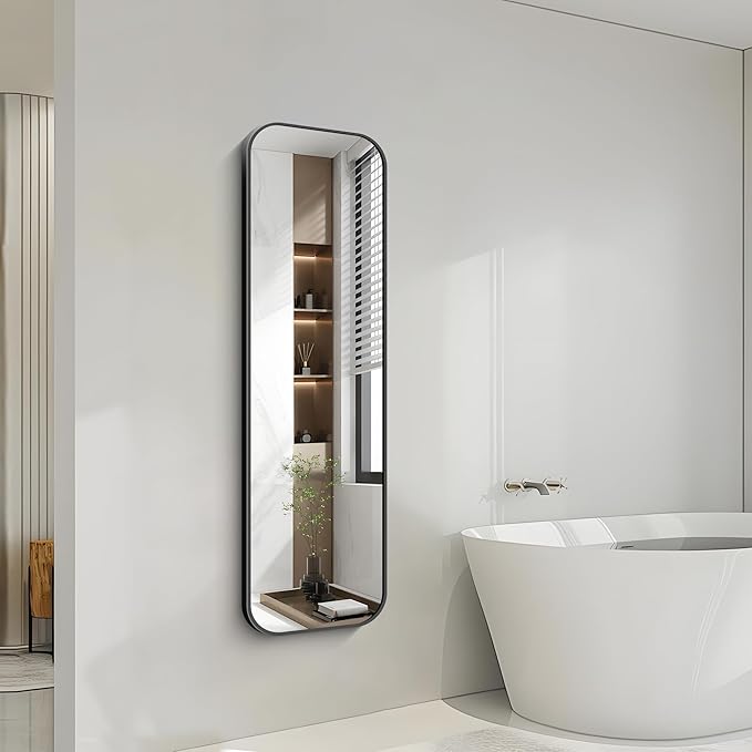 FORBATH Bathroom Mirror 55" x 16", Rectangle Black Bathroom Mirror with Black Aluminum Frame Rounded Corner, Wall Mounted Mirror for Bedroom Entryway Living Room