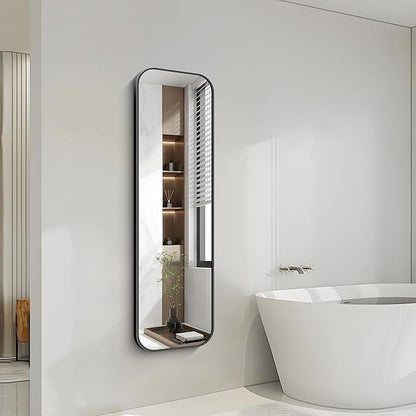 FORBATH Bathroom Mirror 55" x 16", Rectangle Black Bathroom Mirror with Black Aluminum Frame Rounded Corner, Wall Mounted Mirror for Bedroom Entryway Living Room